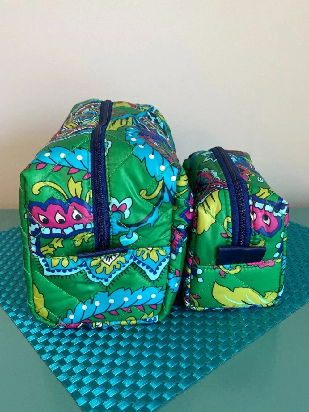 NWOT Vera Bradley Cosmetic Bags Set 2 Pc. Emerald Paisley